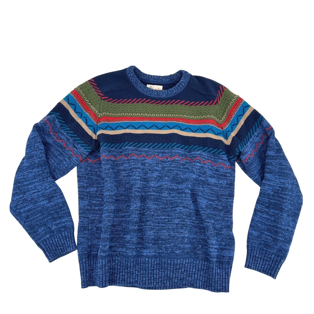 The Territory Ahead Sweater Mens L Blue Multi Color Striped Cotton Crewneck